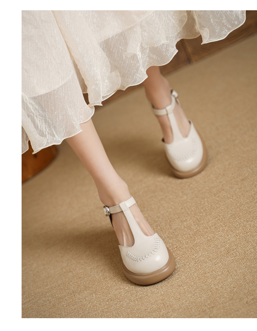 Sandal cao gót nữ quai ngang mũi nhọn da bò thật, gót 8 cm đế dày — đen chi tiết 8