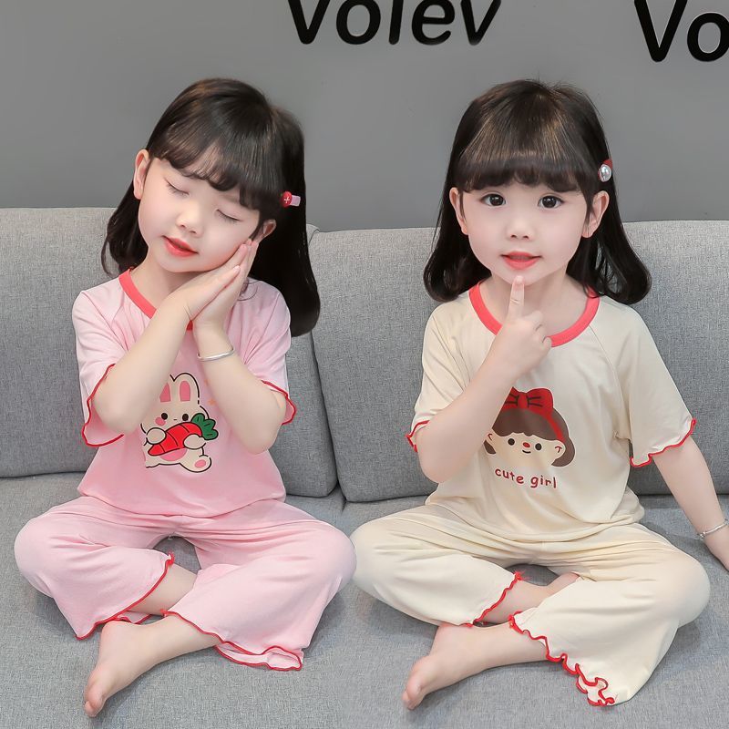 Girls Modal Pajamas Summer New Women's Big Baby Thin Children's Short-sleeved Air Conditioning Home Clothes suit