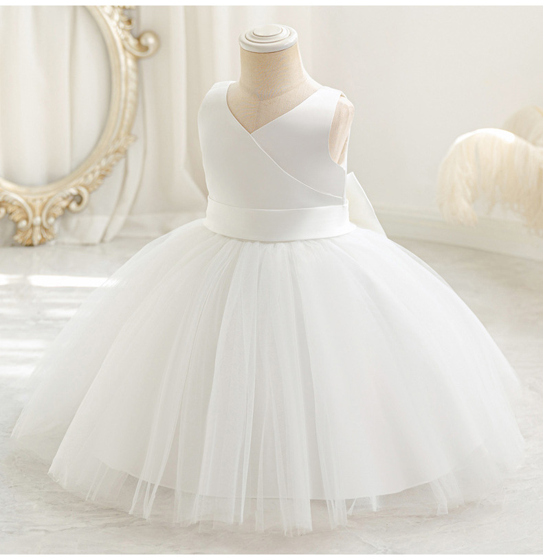 Robe de princesse en maille pour bébé fille avec nœud et col v_voghion.com
