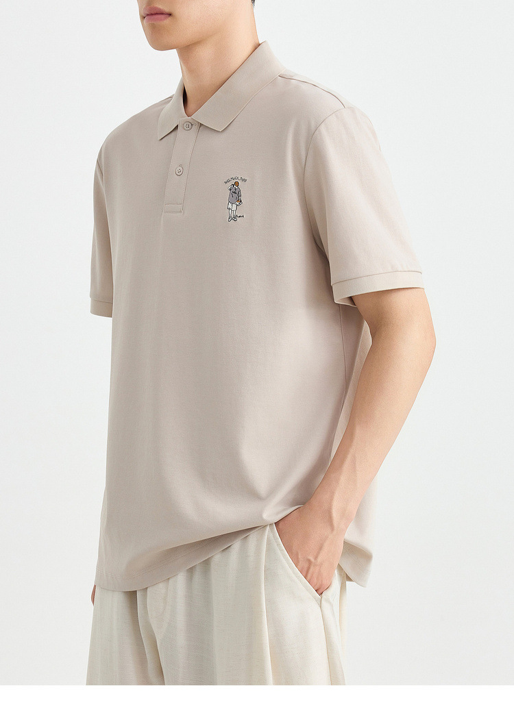 Áo polo nam cổ bẻ thêu họa tiết, tay ngắn, chất liệu cotton pha — đen chi tiết 18