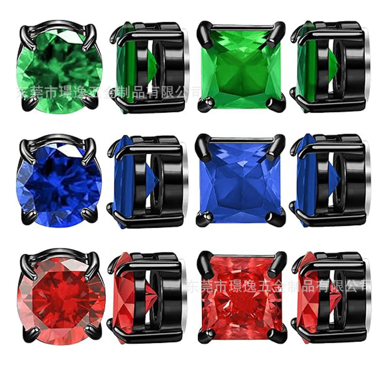 Amazon Zircon Magnet Earrings Square Ear Clip Set Unisex Fresh and Sweet Style Cross-Border