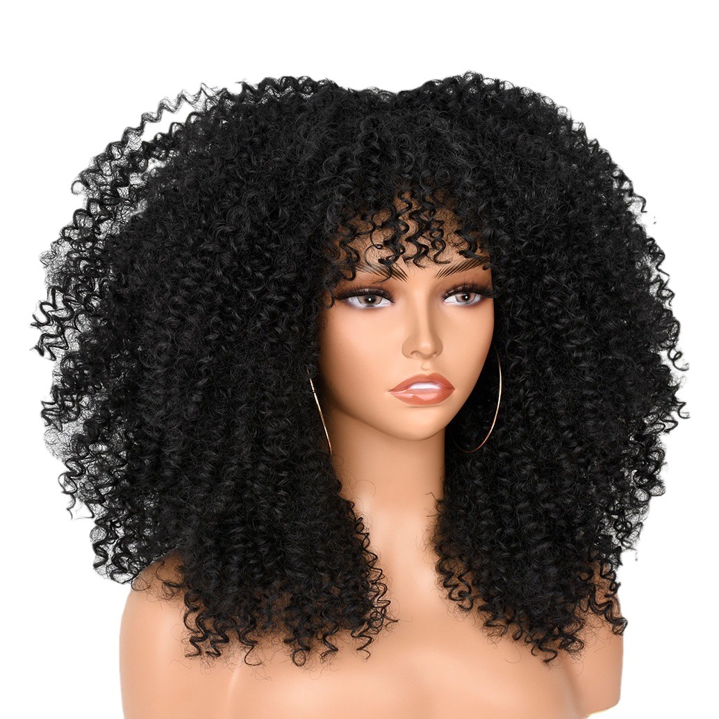 Las mujeres europeas y americanas transfronterizas de África pequeño volumen peluca rizado pelucas mullidas explosión roca peluca hombres