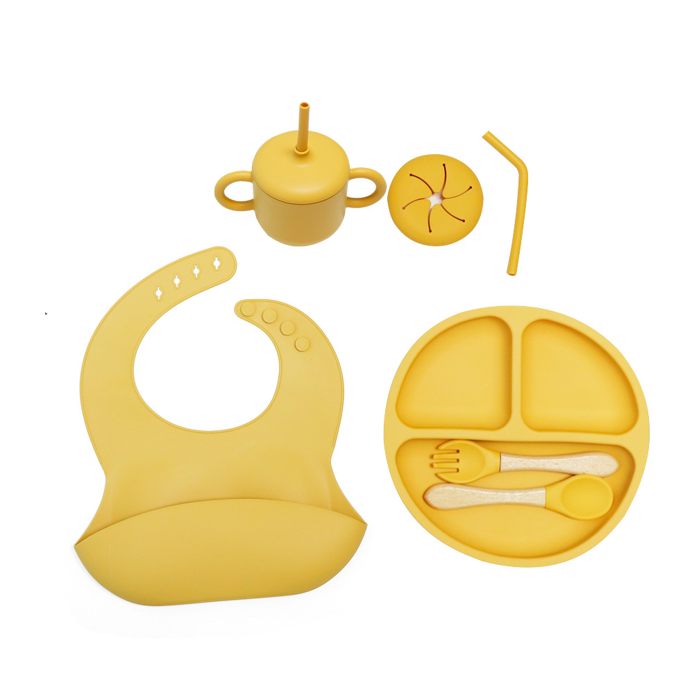  Set de vajilla infantil de silicona, 10 piezas, incluye plato, tazón, cubiertos y babero, ideal para bebés
