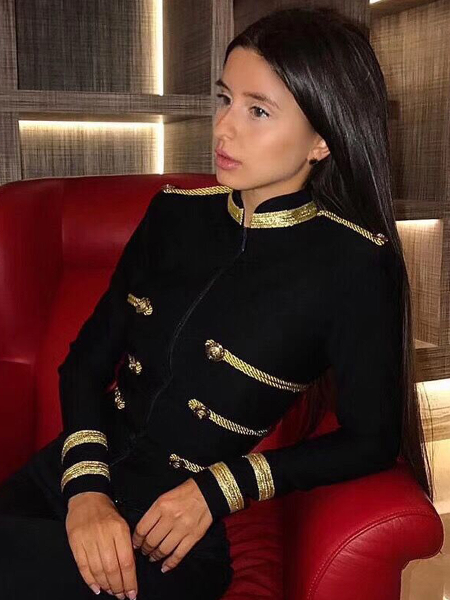 Saco Blazer Ajustado de Punto de Poliéster y Elastano con Cremallera para Fiestas