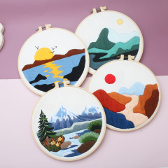 クロスボーダー英語刺繍diy材料バッグセット美しい山河手刺繍材料バッグ