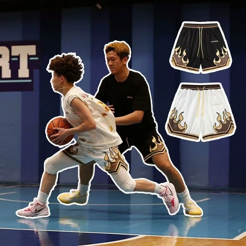 Cross-Border Supply Men's Summer Shorts American Flame Series Mesh Shorts Quick-Drying Sports Basketball Shorts Training Pants