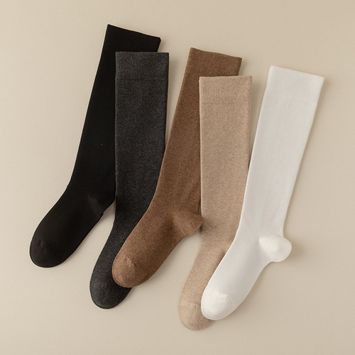 Calf socks women's solid color long-tube spring, autumn and winter knee-length cotton high-tube ins trendy long-tube over-the-knee calf socks