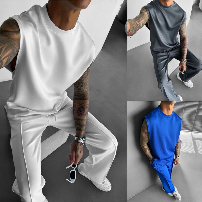2025 Summer New Men's European and American Sports Casual Trousers Vest suit Loose Sleeveless T-shirt Fitness suit