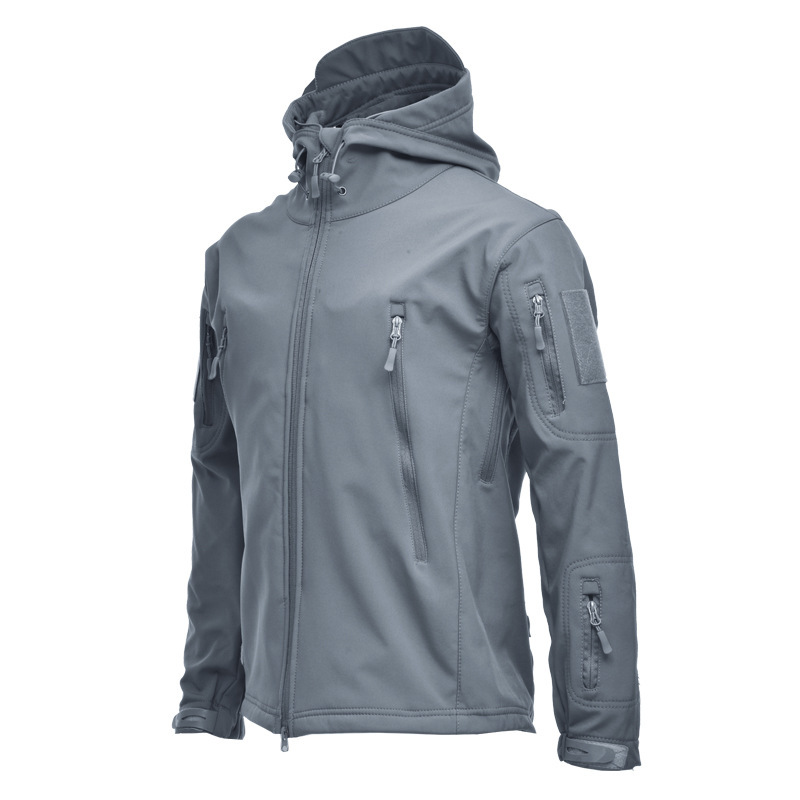 Fábrica directa chaqueta de asalto de cáscara blanda chaqueta de invierno con capuchón chaqueta de viento impermeable cuero cálido camuflaje escalada