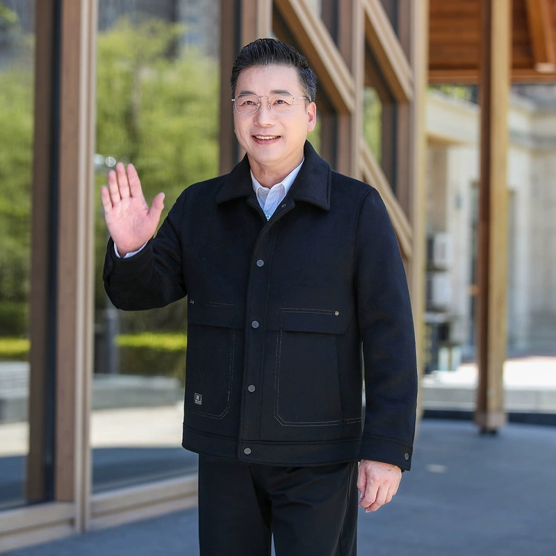 Весенняя и осенняя мужская шерстяная куртка с отворотом среднего возраста бизнес-повседневная тонкая куртка для папы