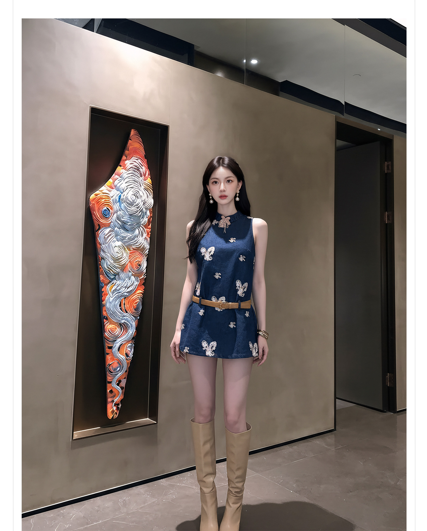 Bộ quần short jean nữ lưng cao kèm áo vest không tay phong cách Tân Trung Hoa — bộ đồ, Trang chủ, quần đùi chi tiết 11