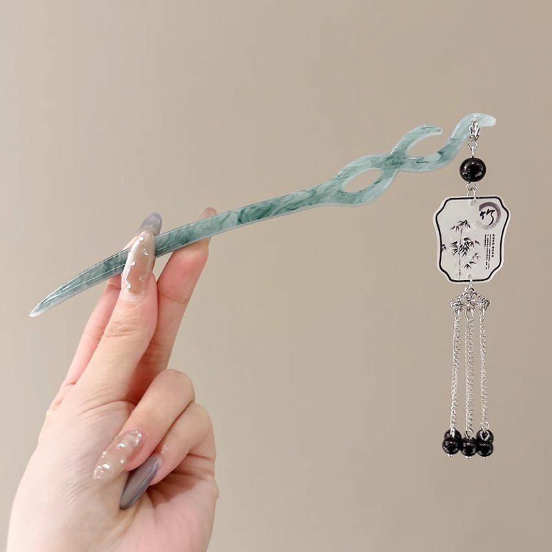 Horquilla estilo antiguo sentido de alta gama Horquilla de borla de sándalo chino Hanfu Traje antiguo Tapa para el cabello Suministro al por mayor Mujeres calientes