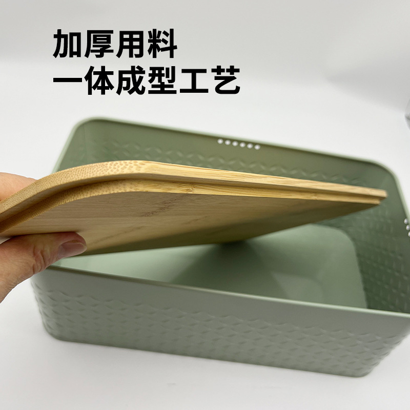 Fábrica personalizada transfronteriza cubierta de bambú cocina doméstica almacenamiento tanque de almacenamiento caja de sellado de piña verde caja de pan grande