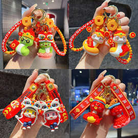 新年国潮蛇年钥匙扣醒狮福娃挂件生肖蛇钥匙链蛇年大吉小礼品批发