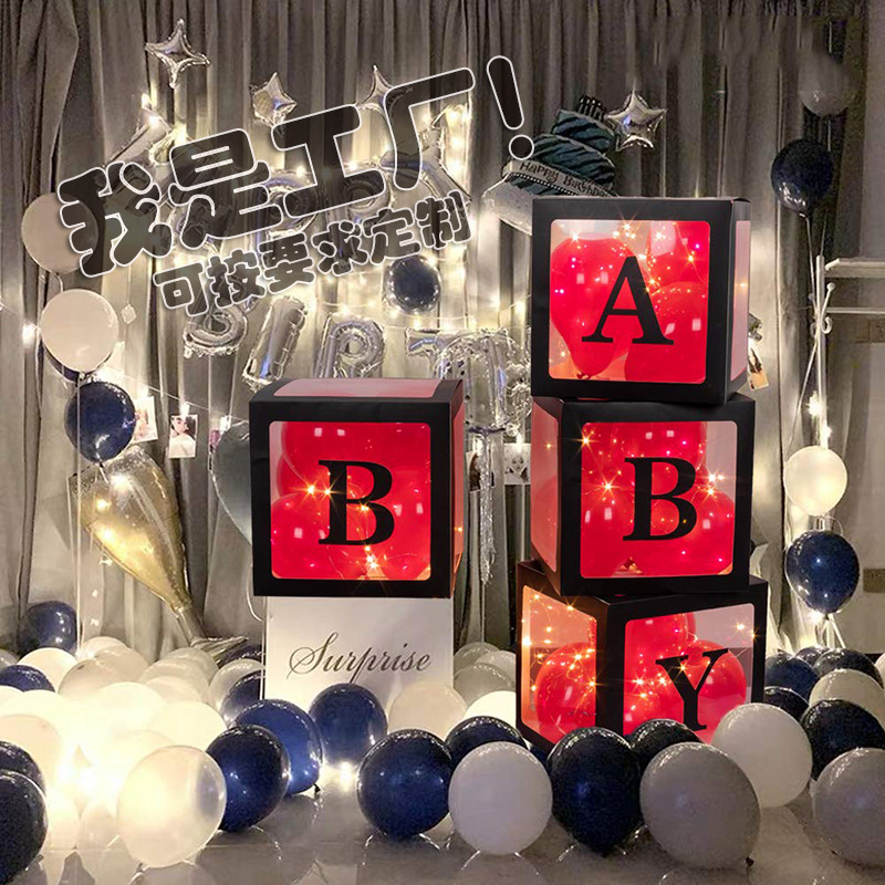 Ins Internet Celebrity caja transparente Cumpleaños de un año del bebé 26 letras graduación decoración de la boda BABY Balloon Box