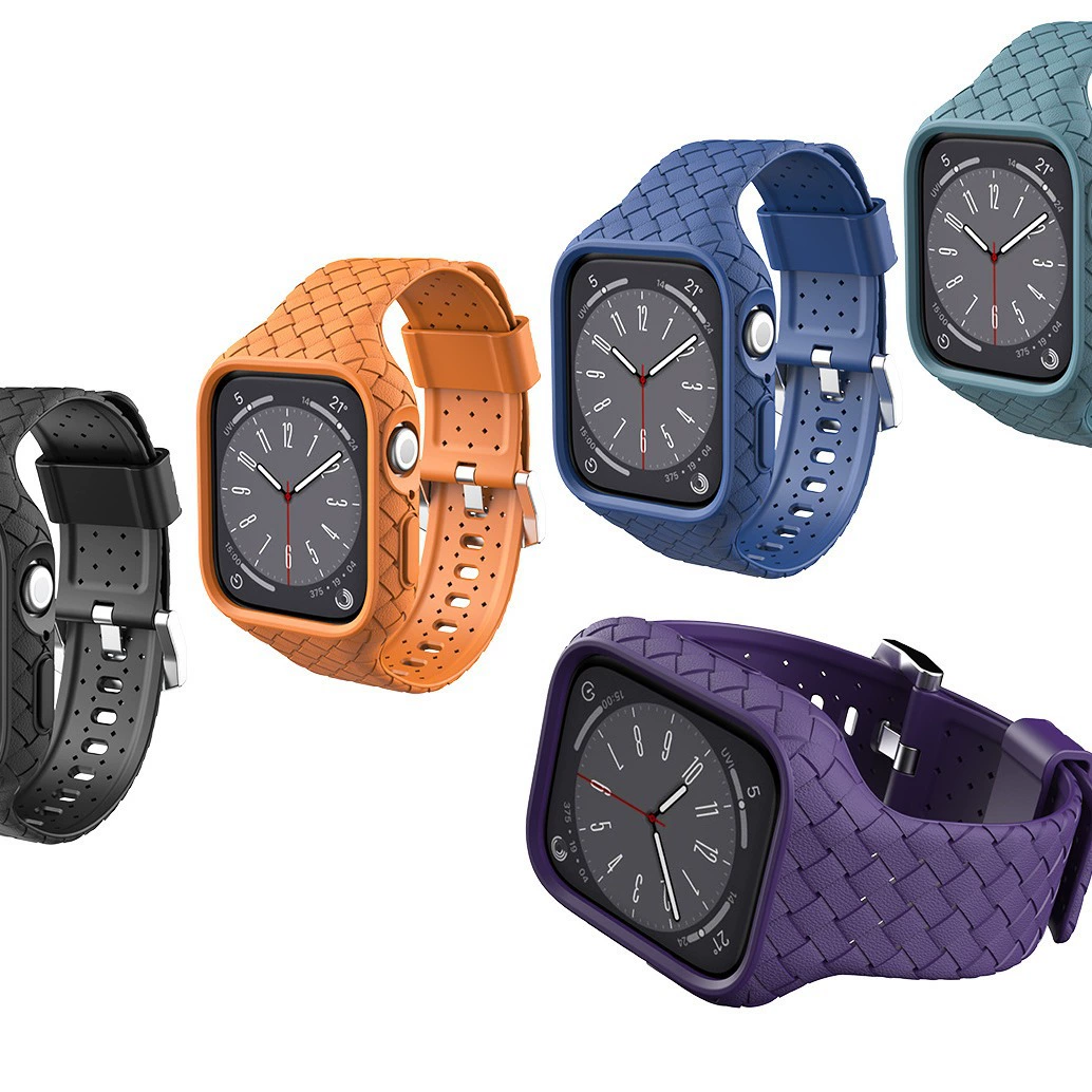 Applicable to Apple AppleWatch woven pattern all -all -in -one side with 45mm solid silicone luxury cover 40