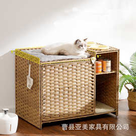 跨境编织宠物窝四季通用猫窝猫砂盆收纳箱双层宠物别墅猫吊床狗窝