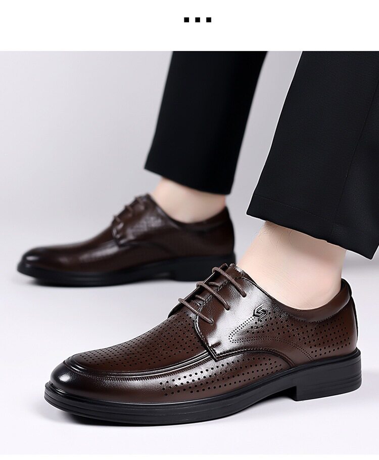 Giày sandal da nam mùa hè buộc dây, đế cao 2 cm, thoáng khí kiểu công sở — Màu nâu, màu đen chi tiết 18