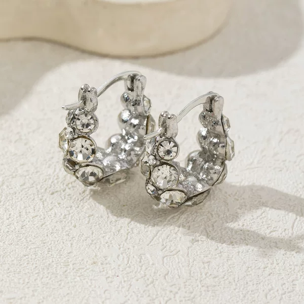 Minimalist luxury full-diamond silver hoop earrings, trendy and unique, niche, high-end, exquisite, versatile earrings