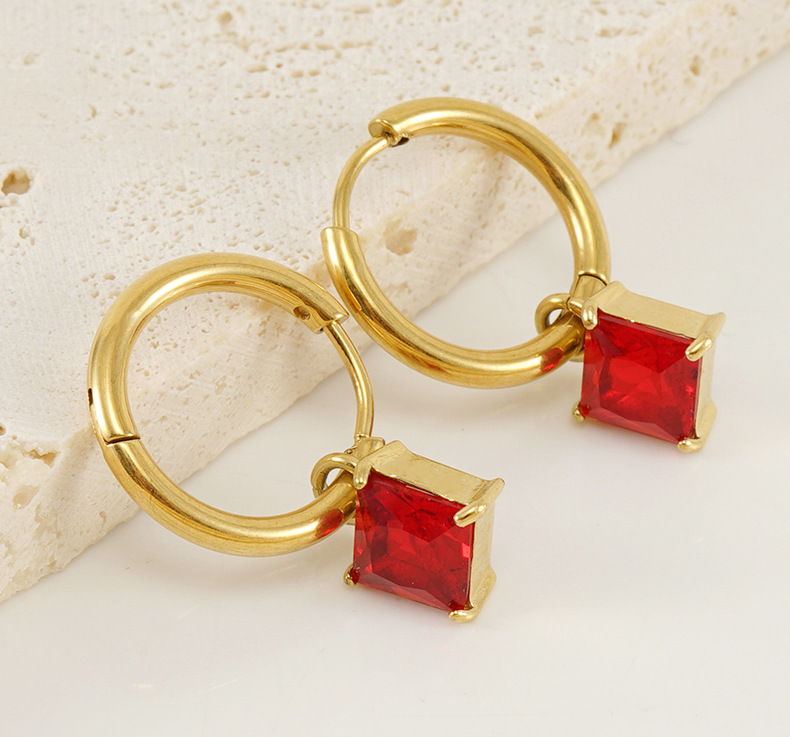 1 Pair Fashion Square Inlay Stainless Steel Zircon 18K Gold Plated Drop Earrings display picture 2