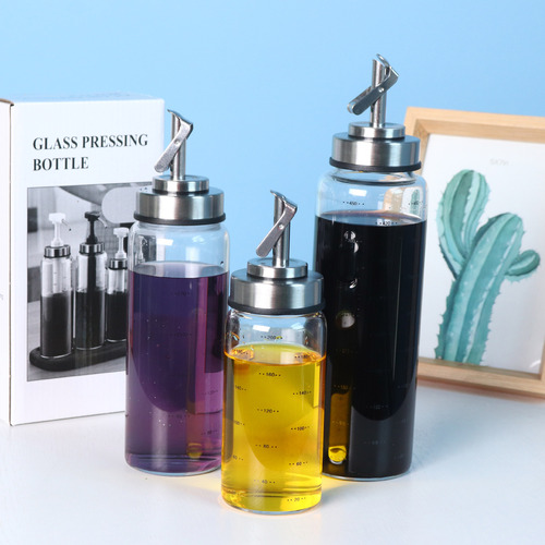 Kitchen Supplies Glass Automatic Open and Close Oil Jug Stainless Steel Gravity Oil Bottle Soy Sauce Vinegar Sesame Oil Bottle Condiment Bottle 