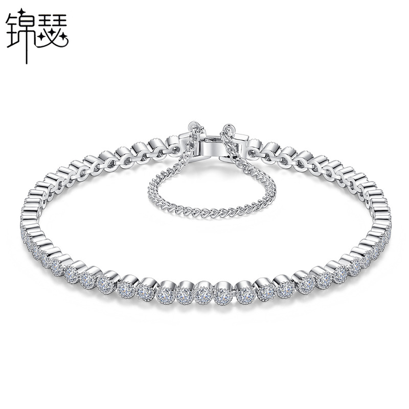 Jinse Zircon Tennis Bracelet Diamond Copper Zircon Fashion Women's Anti-Slip Chain Korean Style Simple Women's Bracelet