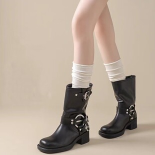 White socks women's mid-tube socks spring and autumn Maillard wind with short boots gray pile socks knee calf boot socks