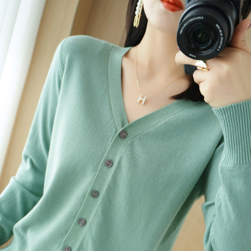 Spring and Summer New V-neck Knitted Cardigan Women's Loose Large Size Thin Sweater All-match Coat Solid Color Base Cardigan