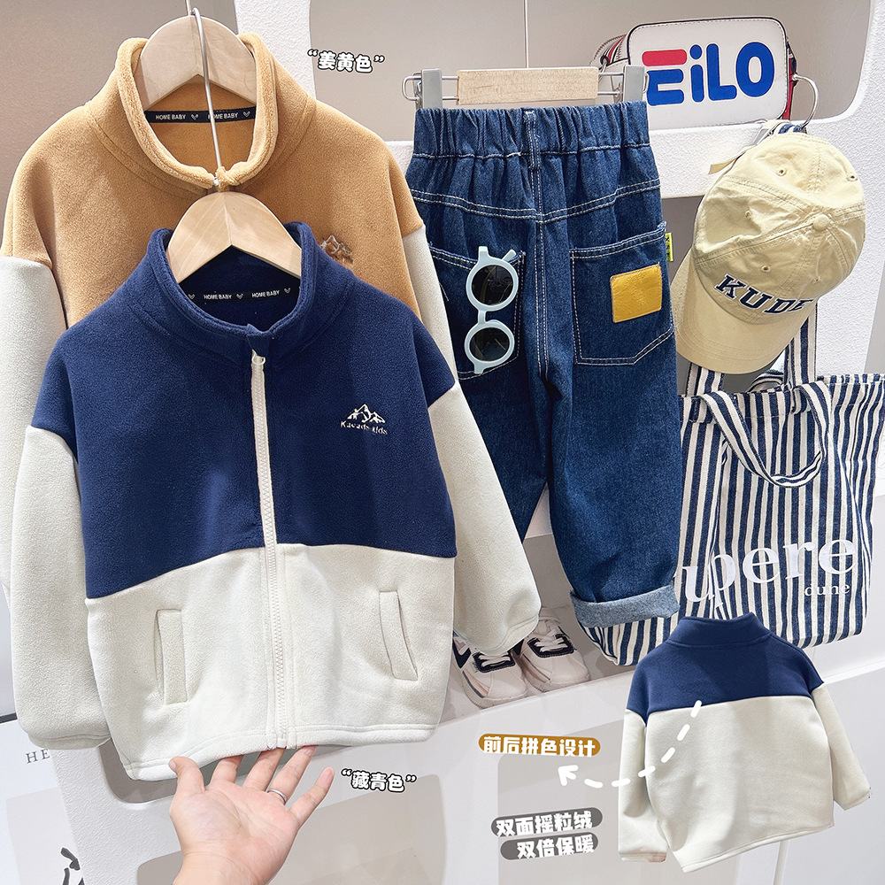 2023秋冬兒童加厚外套棉服中大童搖粒絨保暖洋氣夾克拉鏈衫批發潮