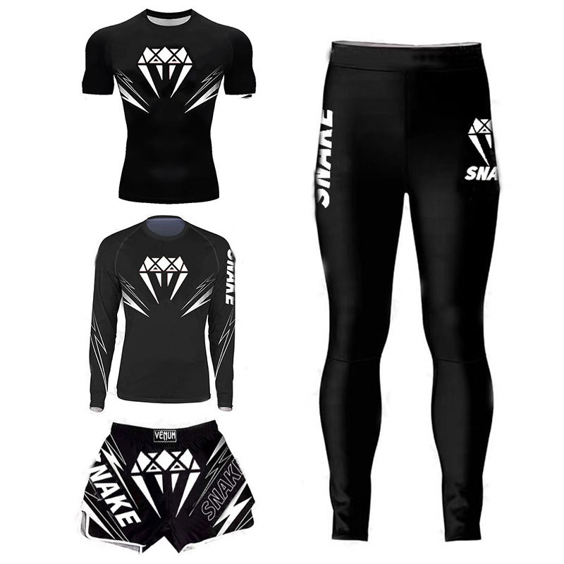 Boxing Training Suit Four-Piece Set for Men and Women, Fighting, Tight-Fitting, Quick-Drying, Fitness Sportswear, Cross-Border Exclusive Supply