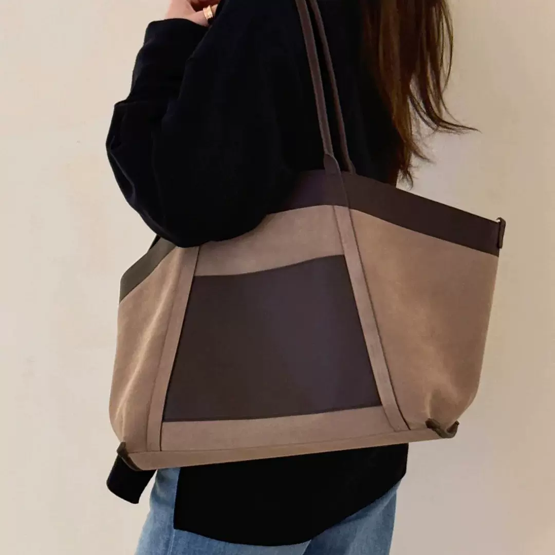 一件代发2025新款时尚复古大容量托特包女单肩包质感麂皮绒手提包