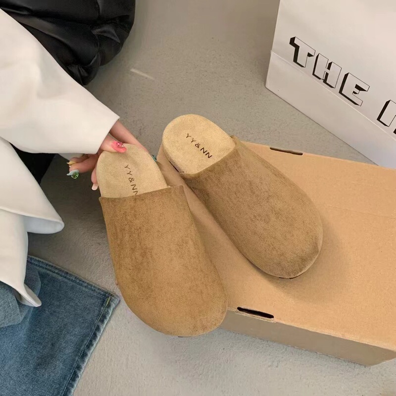 法式复古包头勃肯鞋女2025秋冬新款软底耐磨防滑配裙子休闲半拖鞋|undefined