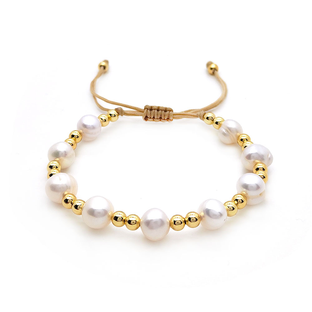 Freshwater Pearl, soft clay, Copper Material Elegant Simple Style Geometric Freshwater Pearl Soft Clay Copper Knitting Women's Drawstring Bracelets
