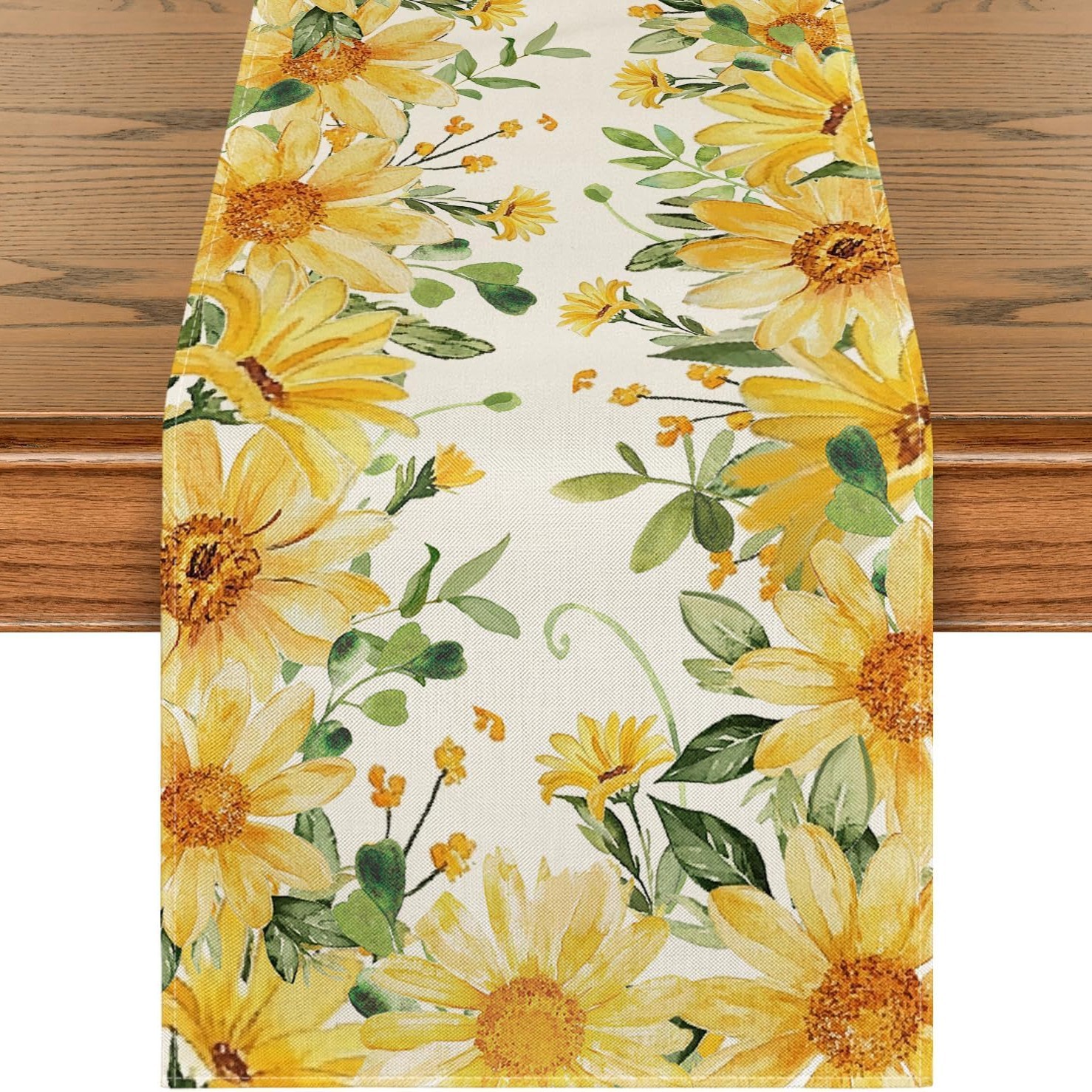 Primavera y verano venta en caliente bandejas de mesa transfronterizas frescas flores pastílicas imitación de tela de mesa de lino girasoles verde bandejas de mesa de hoja