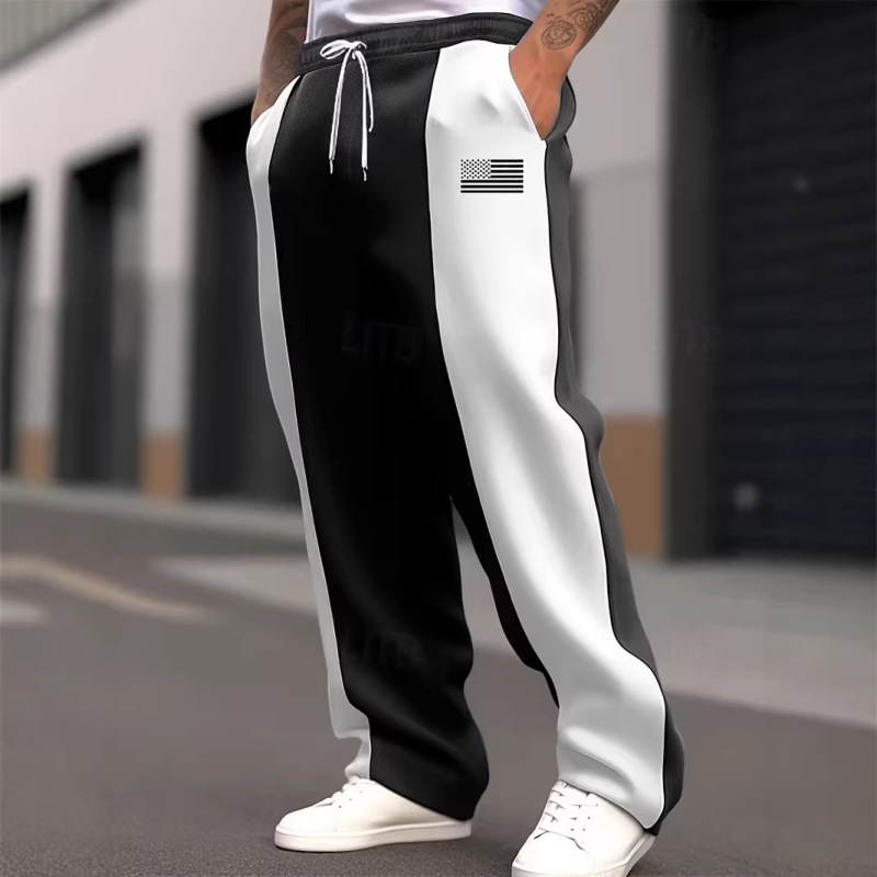 2026 Cross-Border Foreign Trade American-Style Men's Patchwork Casual Sports Loose Waist-Cinching Jogger Simple Color-Blocking Wide-Leg Pants 2026 Cross-Border Foreign Trade American-Style Men's Patchwork Casual Sports Loose Waist-Cinching Jogger Simple Color-Blocking Wide-Leg Pants