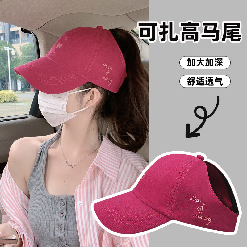Parent-Child Adult Baseball Cap with Half-Open Top, Ponytail-Friendly, Summer Cycling Sun Protection Duckbill Cap with Heart Design