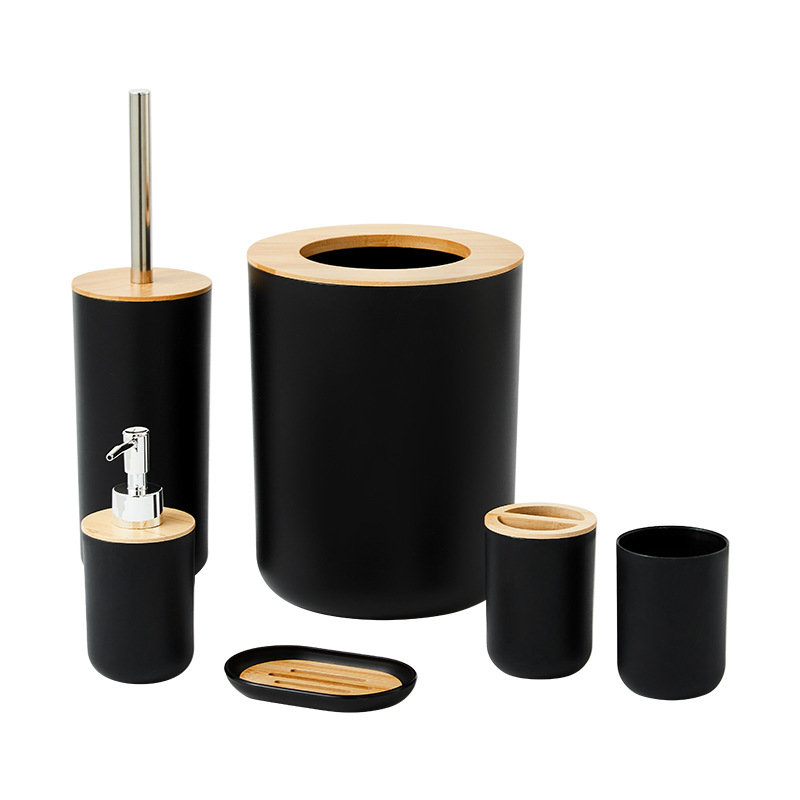 Fabricante de monjes con bote de basura redondo cepillo de dientes taza caja de jabón almacenamiento de baño set de seis piezas