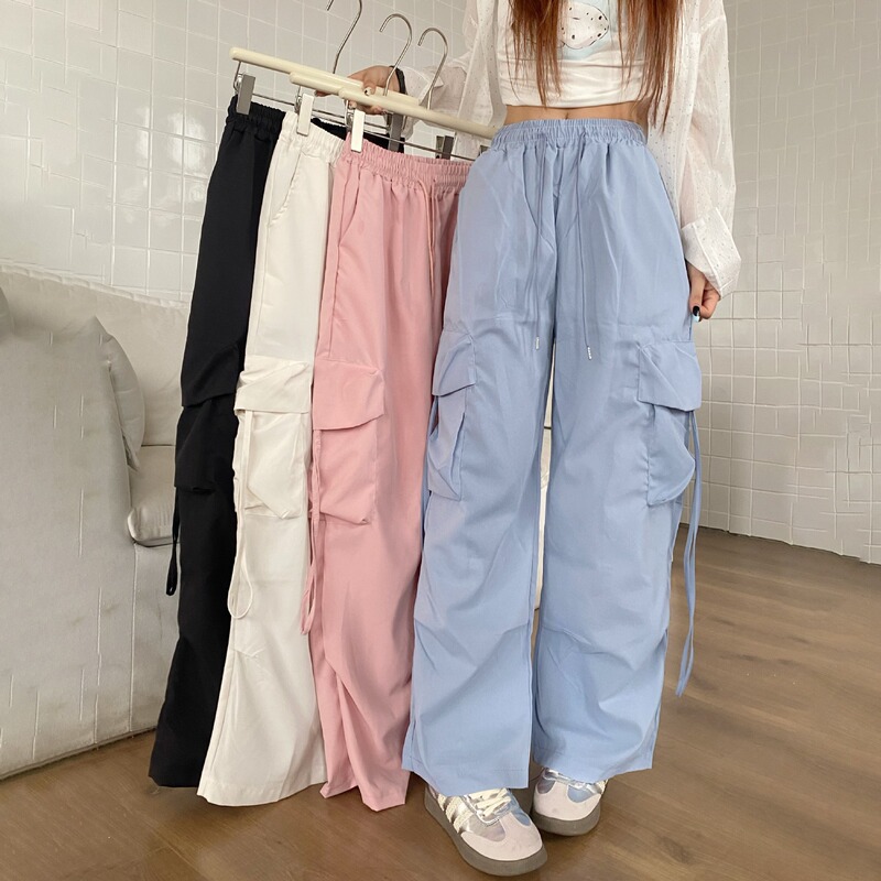 Summer overalls women's trousers trousers high waist drape parachute quick-drying leisure wide leg American style all-match fashion
