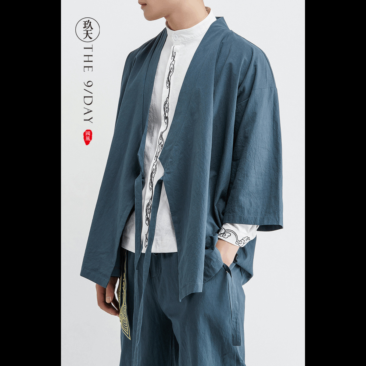 Túnica de estilo antiguo, traje de moda Tang, chaqueta retro de estilo chino, Hanfu para hombre, manga suelta de gran tamaño, media manga