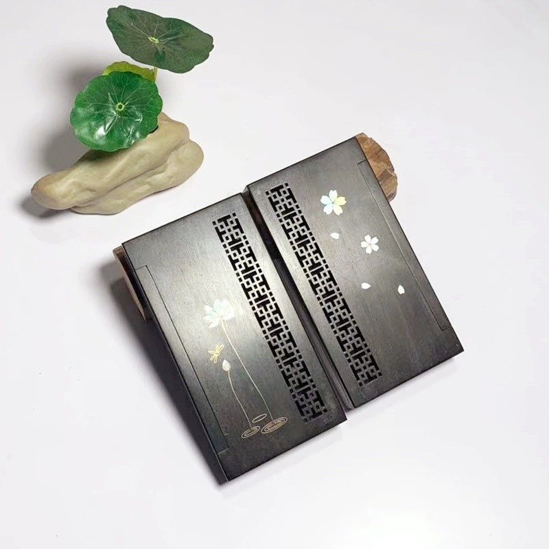 Древний стиль Холл Паспер Деревянная ароматная коробка из черного дерева Инкрустированная ракушка Ароматная коробка Тканевая сумка Удобная откидная крышка Ароматическая горелка Изготовление на заказ
