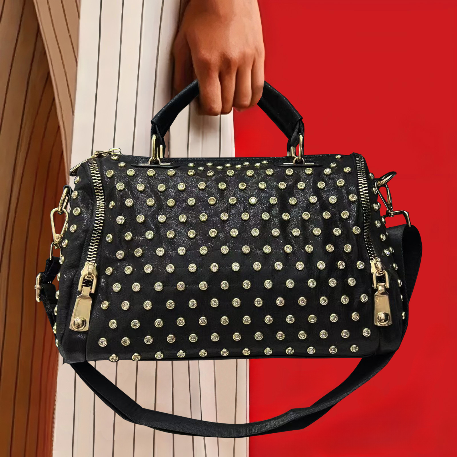 Temu transfronterizo para mujeres elegante temperamento lleno de bolsos de diamantes elegante y lujoso bolso de hombro estrella