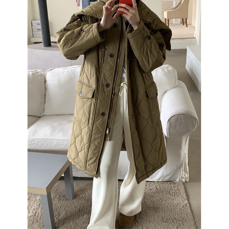 Now, the 2025 Winter New Collection Features a Korean Designer's Quilted Small Lapel Warm down Cotton Long Coat