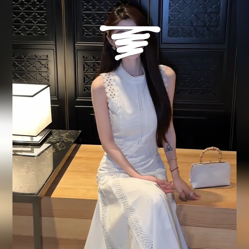 法式温柔风无袖背心连衣裙女5夏季新感蕾丝减龄a字长裙|undefined