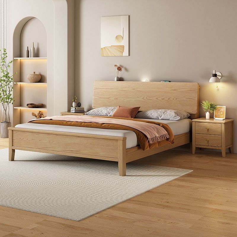 Nordic Solid Wood Bed Frame 1.8m Ash Wood Light Luxury Double High-End Atmospheric Master Bedroom Modern Simple 1.5m Bed