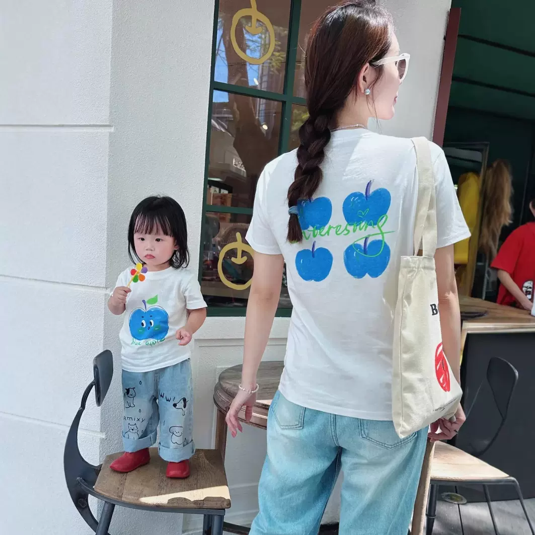 特别的亲子装炸街纯棉t恤一家三口四口母子母女装2025好看亲子装