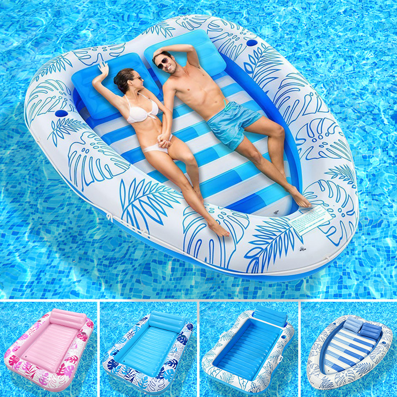 cross-border foreign trade portable double inflatable floating row outdoor water pool seaside sunbathing tanning floating bed