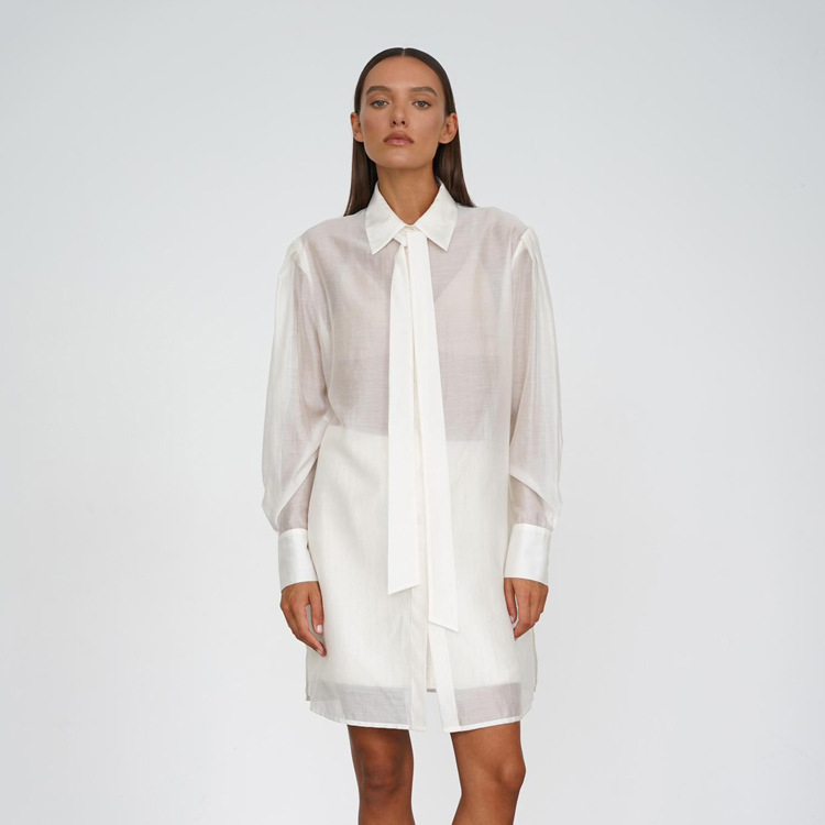 Amazon Hot-selling Perspective Sunscreen Blouse Simple All-match Lapel Long Sleeve Loose Cardigan with Tie Shirt