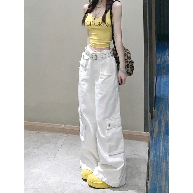 White nurse uniform, summer trousers, loose straight jeans, American style, loose fit