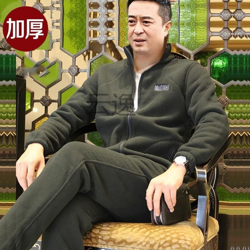 TK 중년 및 노인 남성 운동복 세트 가을과 겨울 두꺼운 기모 양털 캐주얼 세트 아빠 겨울 옷 세트