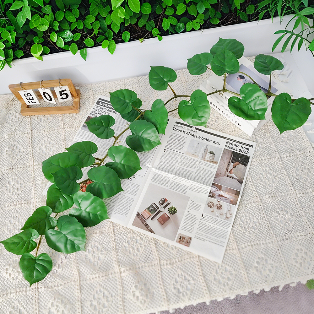 Simulación de tortuga de bambú, hojas de tamarino, vinas, decoración de sala de estar, hojas verdes artificiales, ramas de vid, flores de simulación colgadas en la pared, hojas falsas